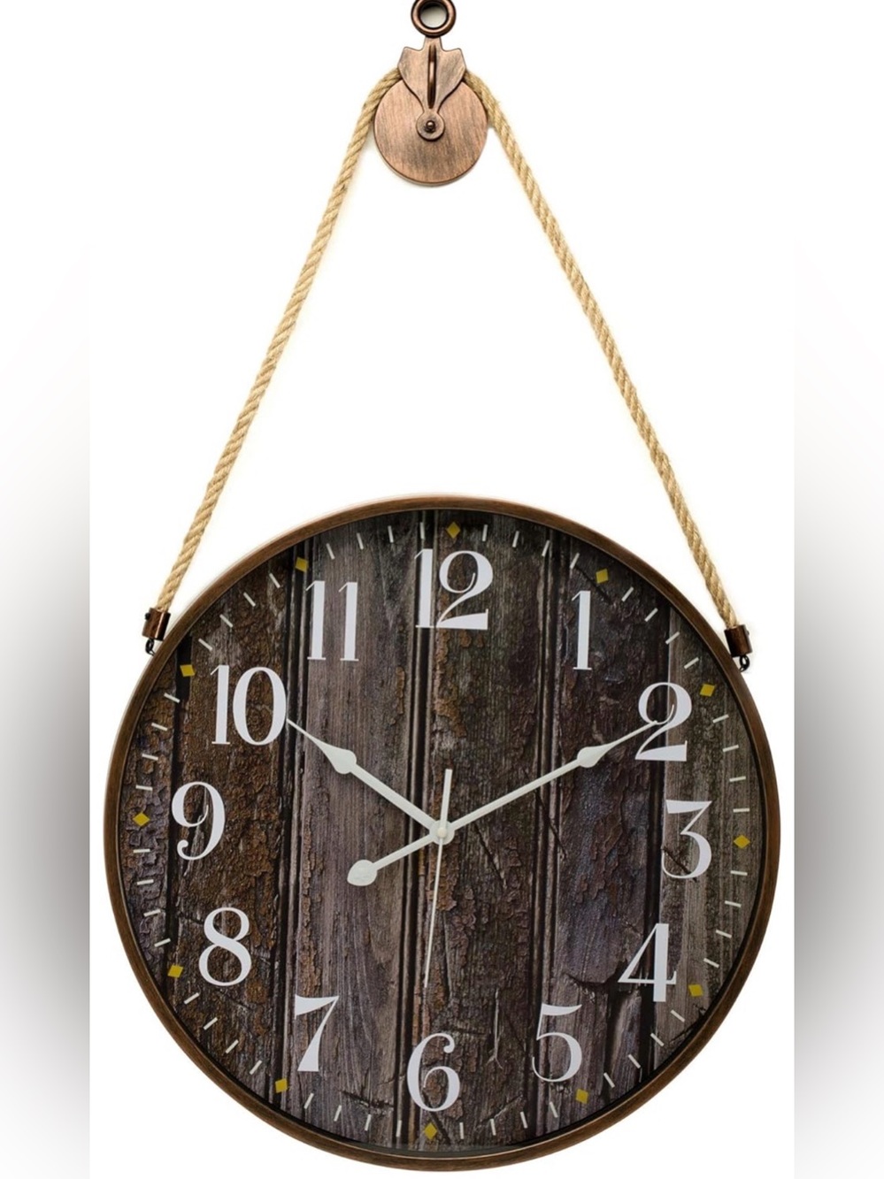 18”Rustic Wall Clock Decorative Lightweight Rope Hang Modern Silent Non-Ticking